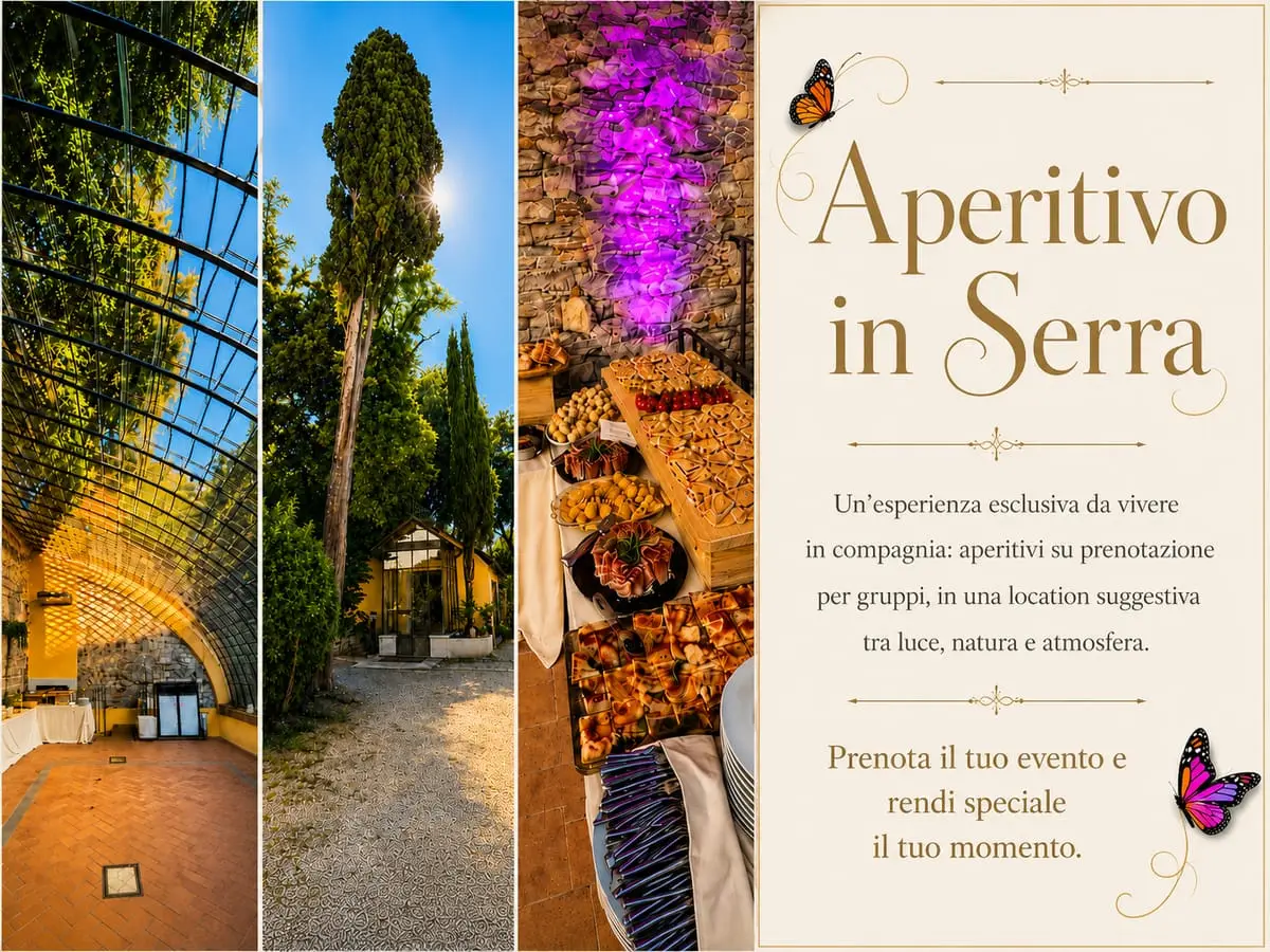 Un aperitivo allestito sotto le vetrate della serra