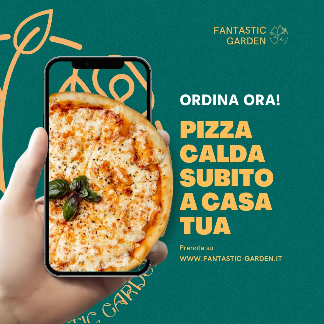 Locandina del servizio di pizza a domicilio della pizzeria della villa